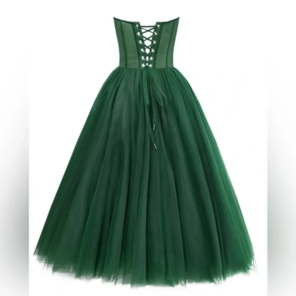 Emerald Green Strapless Puffy Midi Tulle Dress by Milla - Picture 4 of 5